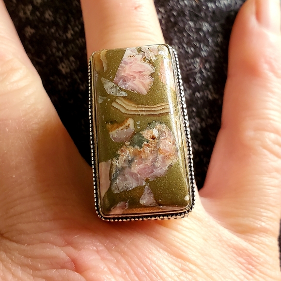 New Oversized Copper Rhodochrosite 925 Silver Ring. - Picture 11 of 15
